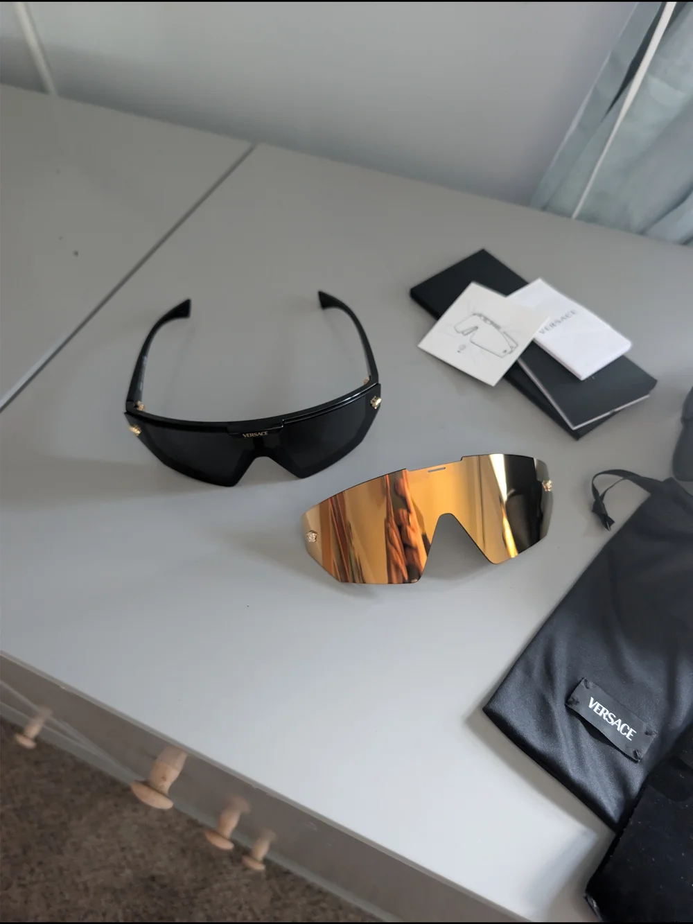 NWT Versace VE4461 GB1/87 Black Shield Sunglasses Interchangeable Lens Full Set